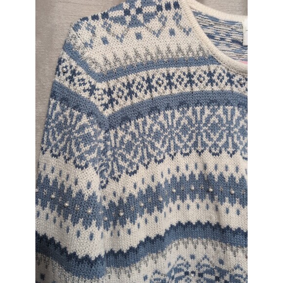 VTG Christopher & Banks Winter Blue White Cardigan Sweater MEDIUM Full Zip - Picture 11 of 16
